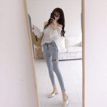 復(fù)古破洞牛仔褲，打造性感小仙女