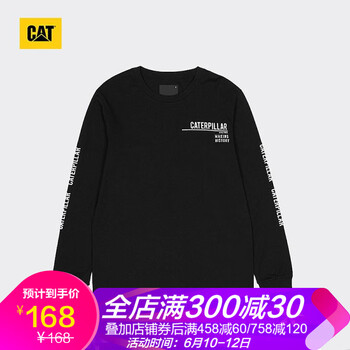 CAT 長袖 男士T恤 黑色 