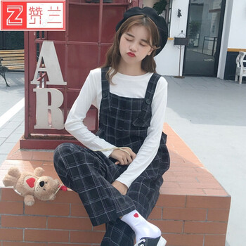淺娜芬（QIANNAFEN）  背帶褲 女 九分褲 休閑褲
