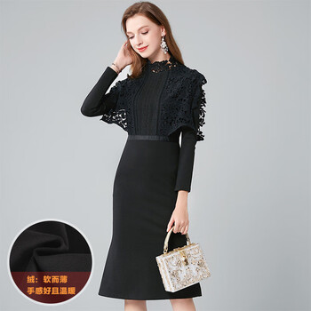 ONE BUYE 純色 拼接，鏤空，蕾絲 連衣裙