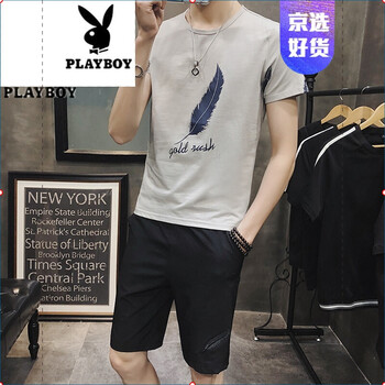 花花公子（PLAYBOY） 短袖 男士T恤 T080款  灰色 