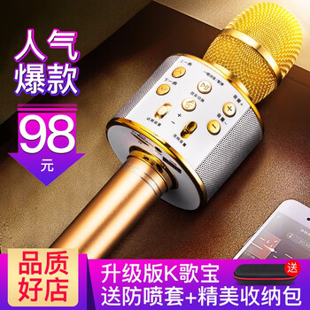 tenlamp  手持 麥克風(fēng) 升級(jí)版加長(zhǎng)咪頭K歌寶土豪金【送收納包】