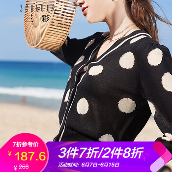 三彩 V領(lǐng) 九分袖 女 短外套 撞色，紐扣