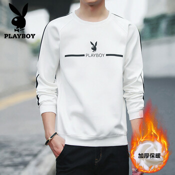 花花公子（PLAYBOY） 長袖 男士T恤 白色加絨（30173） XL，L，M，XXL，XXXL