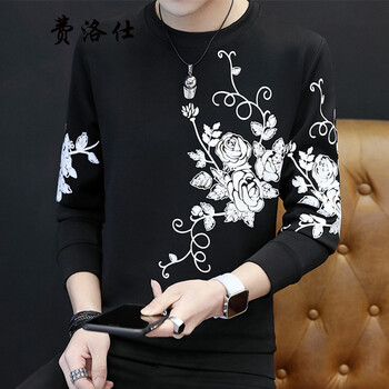 費洛仕（FIOOSU） 長(cháng)袖 男士T恤 大花黑色 