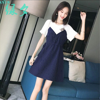 綠夕（REAXUR） 條紋 刺繡，拼接，拉鏈，綁帶 連衣裙