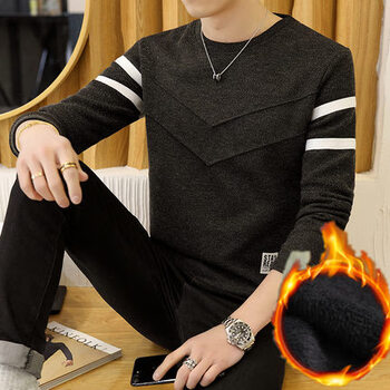 SCNDEWMY 長(cháng)袖 男士T恤 黑色加絨 L，M