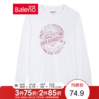 班尼路（Baleno） 長袖 男士T恤 01W 漂白 