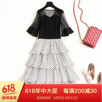 路也 圓點(diǎn) 拼接，波點(diǎn)，印花，紗網(wǎng) 連衣裙