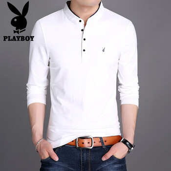 playboy 長(zhǎng)袖 男士T恤 白色-長(zhǎng)袖 XL
