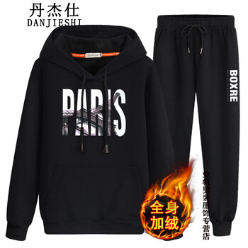 丹杰仕（DANJIESHI） 長(cháng)袖 男士T恤 短毛絨上黑下黑束褲 