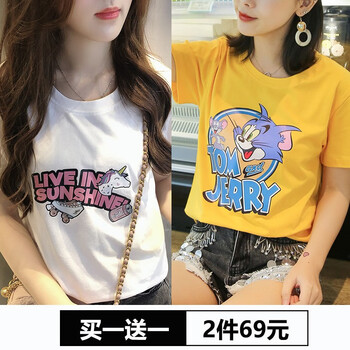 初語絲 拼接，印花，燙畫 短袖 T恤 女 圓領(lǐng)