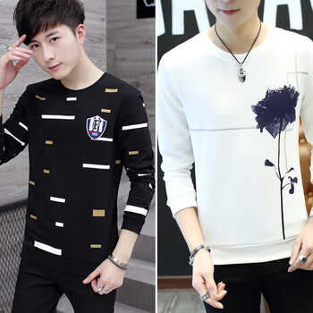 凌登（LingDeng） 長(zhǎng)袖 男士T恤 1711黑色+太陽(yáng)花白色 XL，L，XXXL，M，XXL
