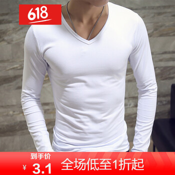 嘉曄（JIAYE） 短袖 男士T恤 V領(lǐng)白色長(zhǎng)袖 