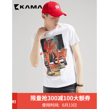 卡瑪（KAMA） 短袖 男士T恤 白色(山/車) 