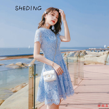奢鼎（SHEDING） 純色 拼接，蕾絲 連衣裙