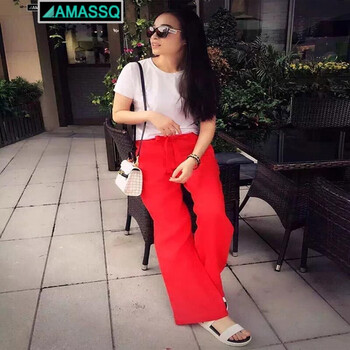 歐阿瑪施旗 中腰 闊腳褲 女 長(zhǎng)褲 休閑褲