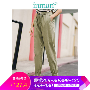 茵曼（INMAN） 高腰 工裝褲 女 九分褲 休閑褲