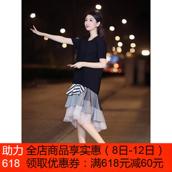 洋客（YANGKE） 條紋，純色，斑馬紋 荷葉邊，條紋，拼接，不規(guī)則，紗網(wǎng) 連衣裙