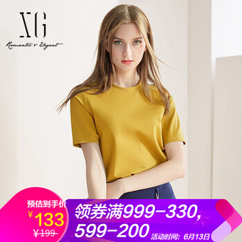 XG 紐扣 短袖 T恤 女 圓領(lǐng)