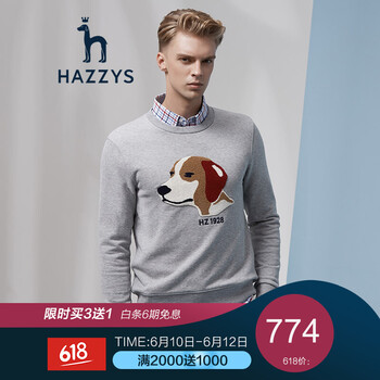 哈吉斯（HAZZYS） 長(zhǎng)袖 男士T恤 淺灰色LE 