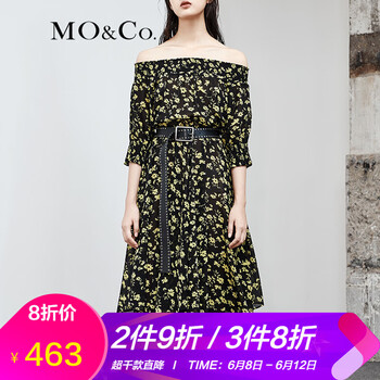 MO&Co. 碎花 露肩 連衣裙