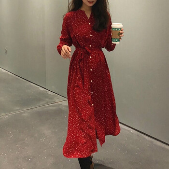 復古翻領(lǐng)長(cháng)袖裙，打造優(yōu)雅女神