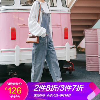 MELROSEMOOD 寬松腰 背帶褲 女 九分褲 牛仔褲