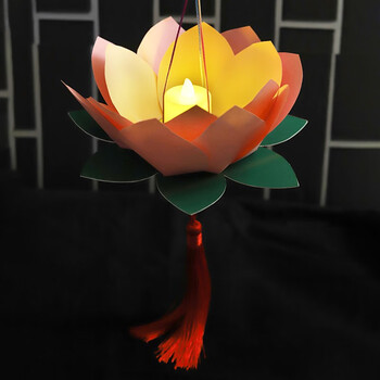 艺趣中秋节新年春节元旦元宵节儿童手工制作材料包纸制莲花灯笼挂饰3