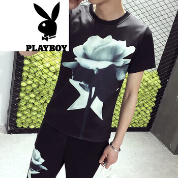 花花公子（PLAYBOY） 短袖 男士T恤 TZ03黑色 