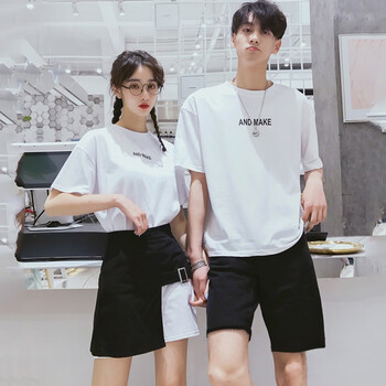 簡(jiǎn)綴 毛邊，拼接，手工磨破，印花 短袖 T恤 女 圓領(lǐng)