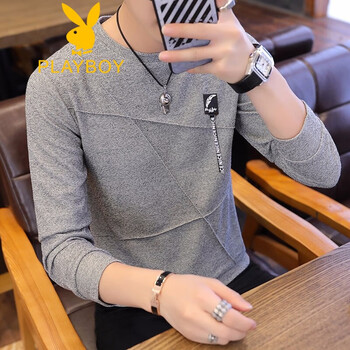 花花公子（PLAYBOY） 長(cháng)袖 男士T恤 羽毛單款 灰色 