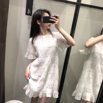 美時(shí)摩 純色 亮片，刺繡，拼接，褶皺 連衣裙