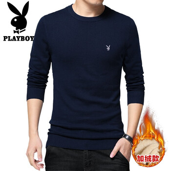 花花公子（PLAYBOY） 長袖 男士T恤 828（加絨）深藍色 XL，L，M，XXXL，XXL