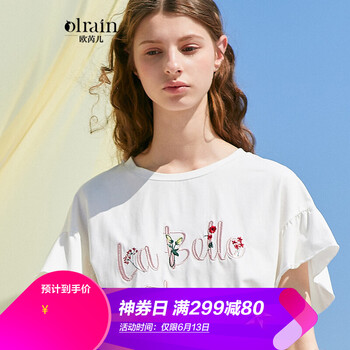 Olrain 刺繡，立體剪裁 短袖 T恤 女 圓領(lǐng)