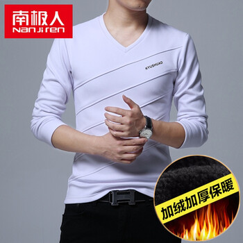 南極人（Nanjiren） 長(cháng)袖 男士T恤 白色加絨加厚 
