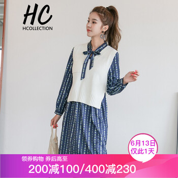 Hcollection 碎花 拼接，印花，蝴蝶結(jié) 連衣裙