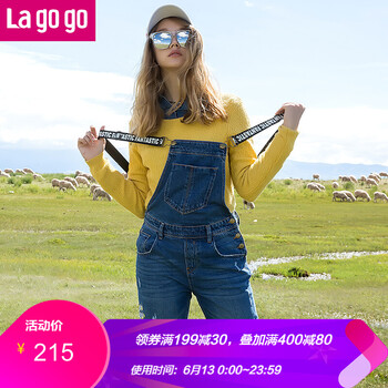 lagogo 高腰 背帶褲 女 長褲 牛仔褲