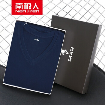 南極人（Nanjiren） 長(zhǎng)袖 男士T恤 藏青V領(lǐng) 