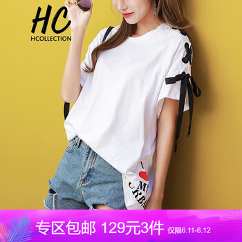 Hcollection 綁帶 短袖 T恤 女 圓領(lǐng)