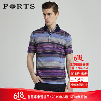 PORTS 短袖 男士T恤 2.PURPLE STRIPE 