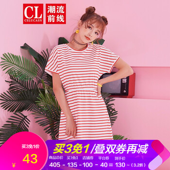 紅色橫條紋連衣裙