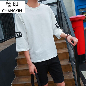 zuoanxb 長袖 男士T恤 7分袖后印花白色 