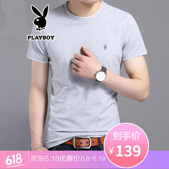 花花公子（PLAYBOY ESTABLISHED 1953） 長袖 男士T恤 灰色短袖1808 