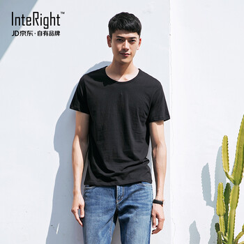 INTERIGHT 短袖 男士T恤 黑色 XL