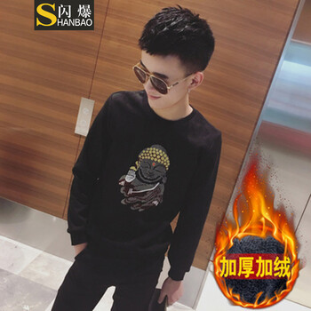 閃爆（SHANBAO） 長袖 男士T恤 8811黑色加絨 S，XL，L，M，XXL，XXXL