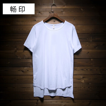 暢印 短袖 男士T恤 白色 前短后長(cháng) S，XL，L，M