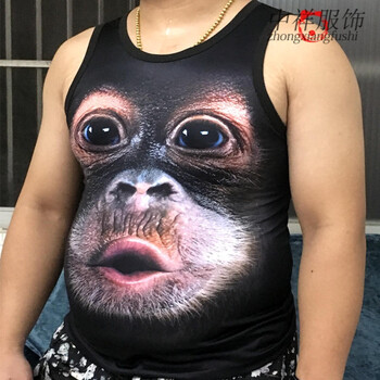 暢印 短袖 男士T恤 黑色【無袖】猩猩 