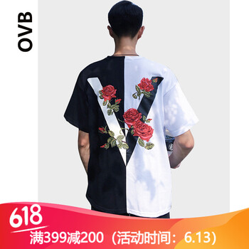 ovb 短袖 男士T恤 黑白拼接 