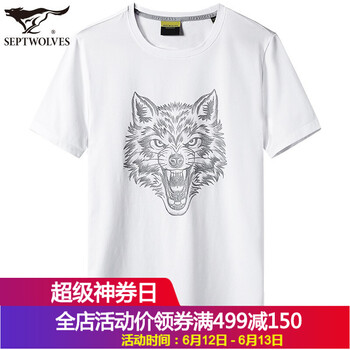七匹狼（SEPTWOLVES） 短袖 男士T恤 白色2857 